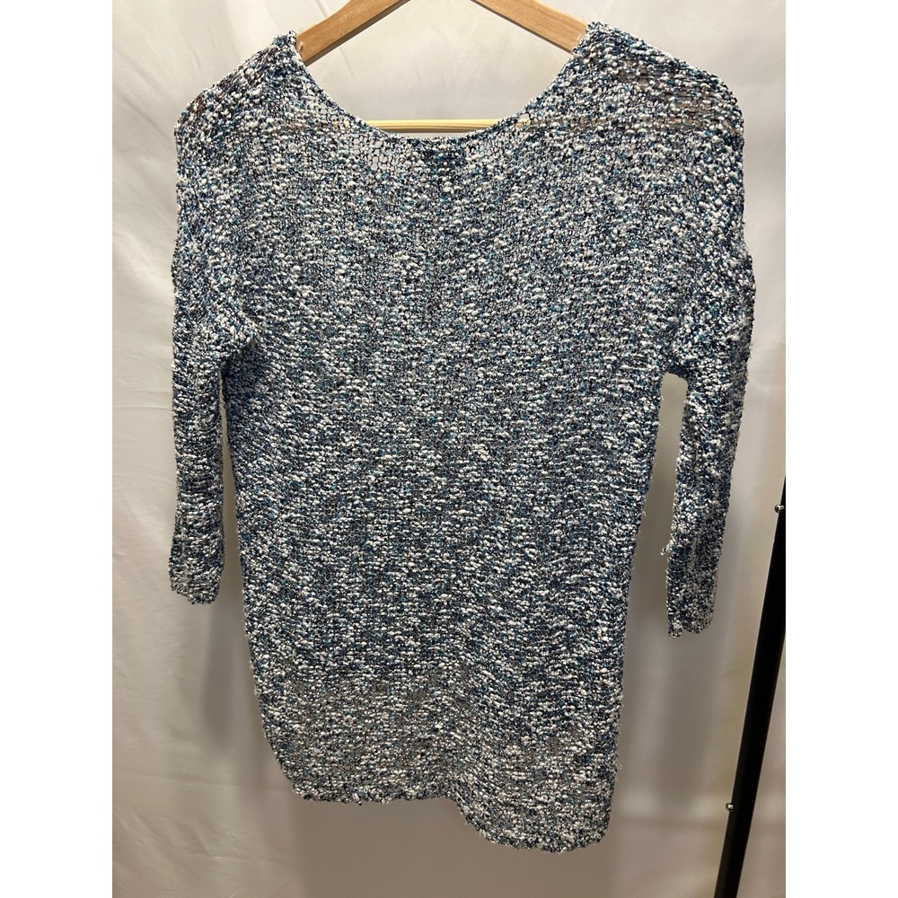 Lucky Brand Sweater Women M Blue Excellent Open Knit High-Low 3/4 Sleeve - Picture 5 of 5